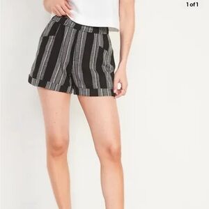 Old Navy High-Waisted Railroad-Stripe Linen-Blend Shorts 4 Inch inseam XL Black